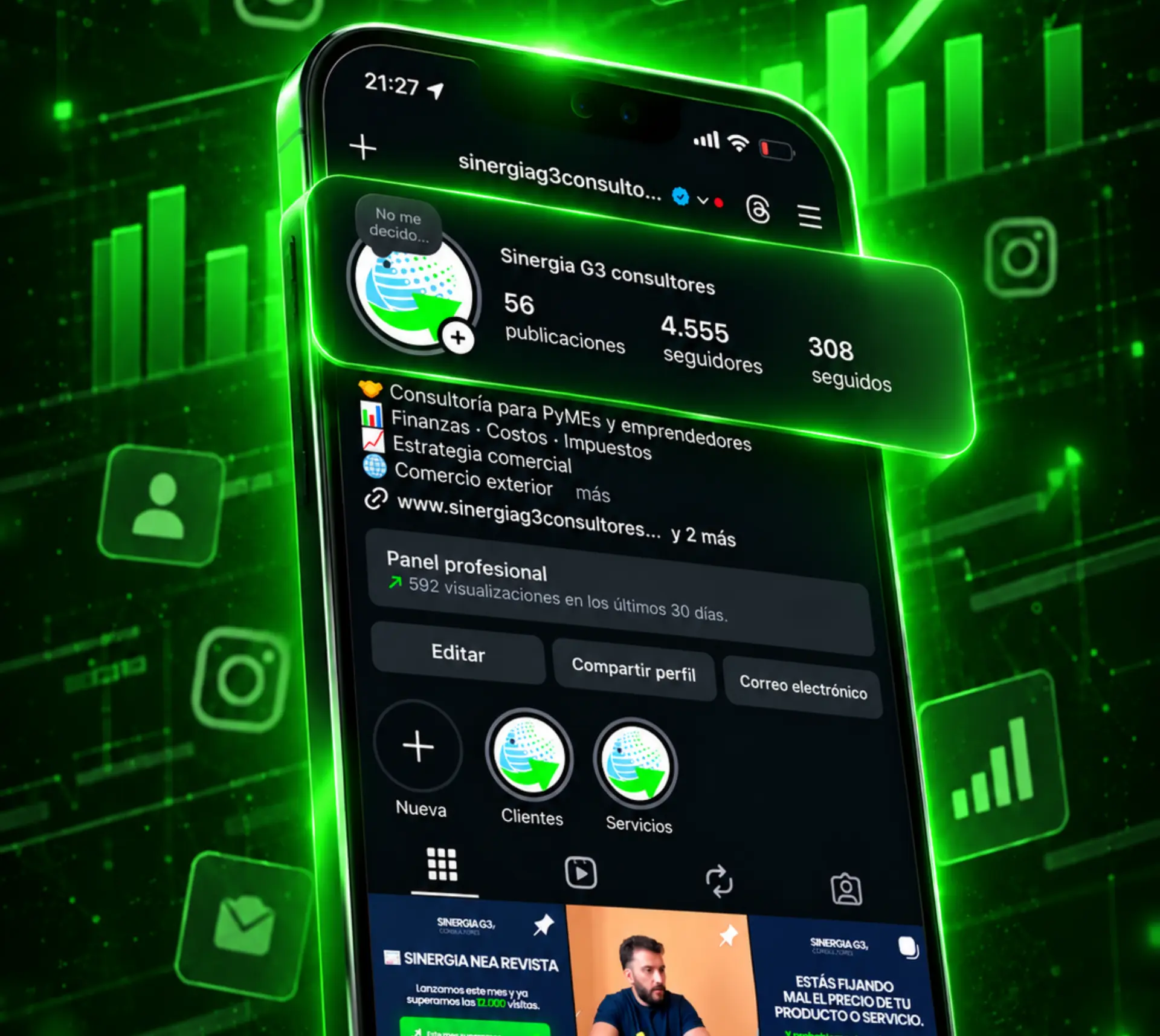 Perfil de redes sociales de Sinergia G3